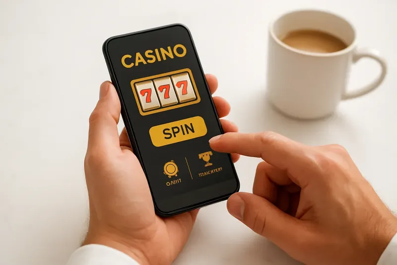 Man's hands tapping a mobile casino interface on phone