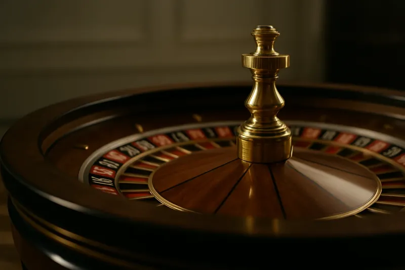 Close-up of live roulette wheel spinning in elegant casino lighting